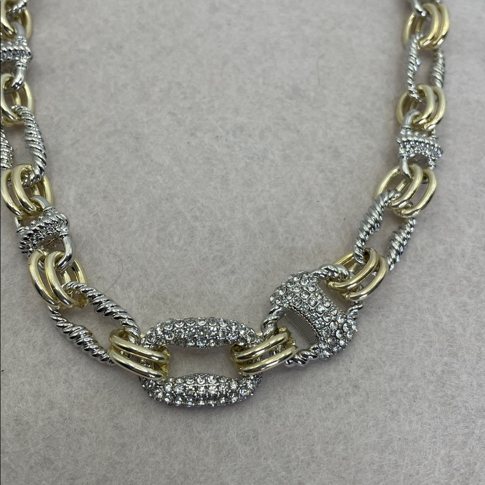 Stella Rose London Two-Tone Pavé Link Necklace 17” + 2” Extender NWT